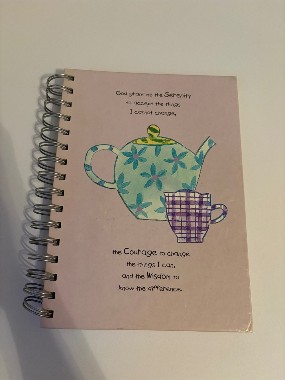 New Serenity Prayer Spiral Notebook Journal Pink Teapot Lined Pages
